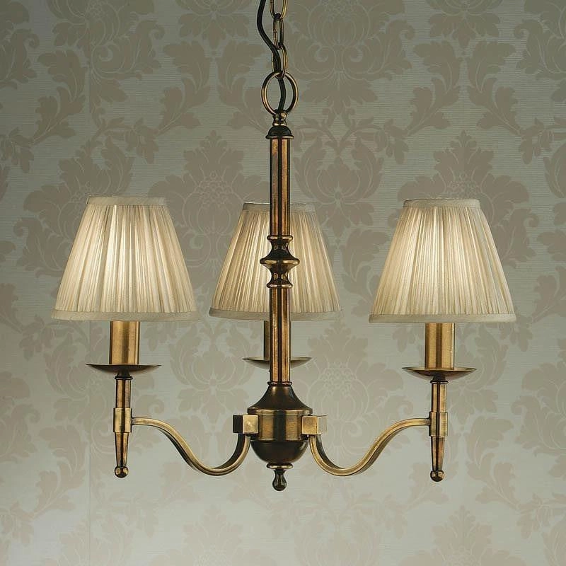 Stanford 3 Light Antique Brass Chandelier - Beige Shades