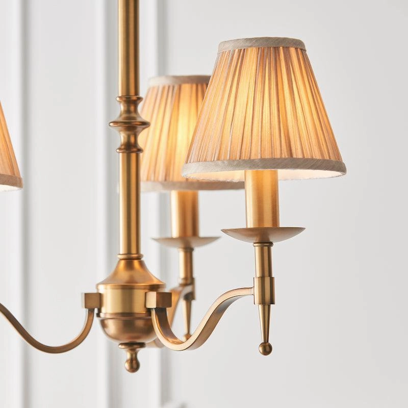 Stanford 3 Light Antique Brass Chandelier - Beige Shades