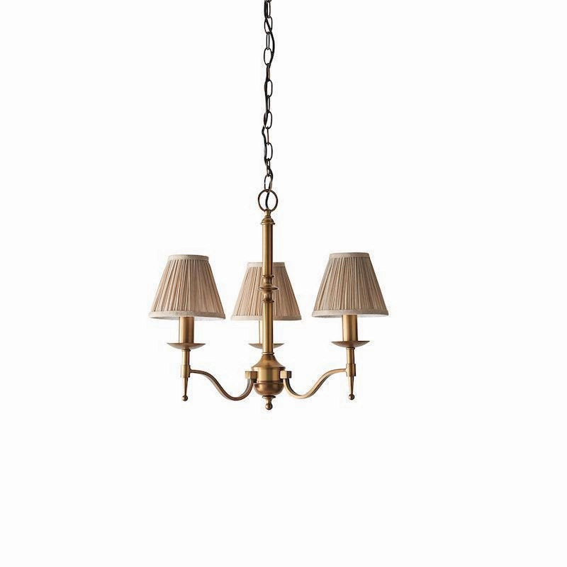 Stanford 3 Light Antique Brass Chandelier - Beige Shades