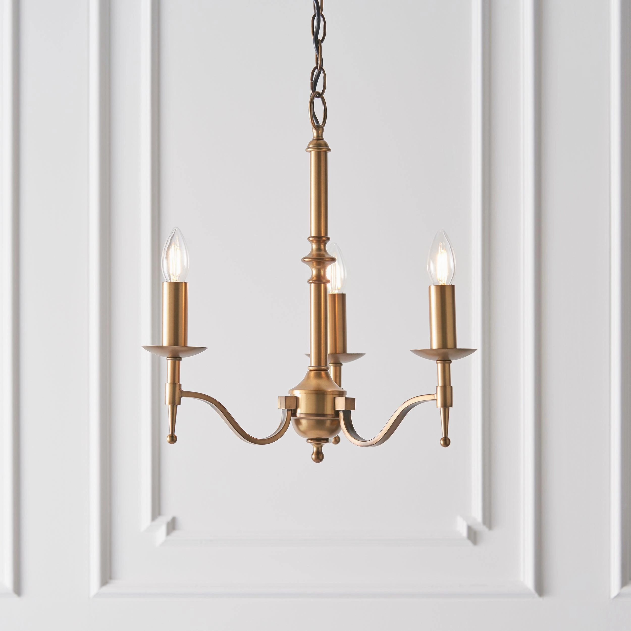 Stanford 3 Light Antique Brass Finish Chandelier simple ceiling design light