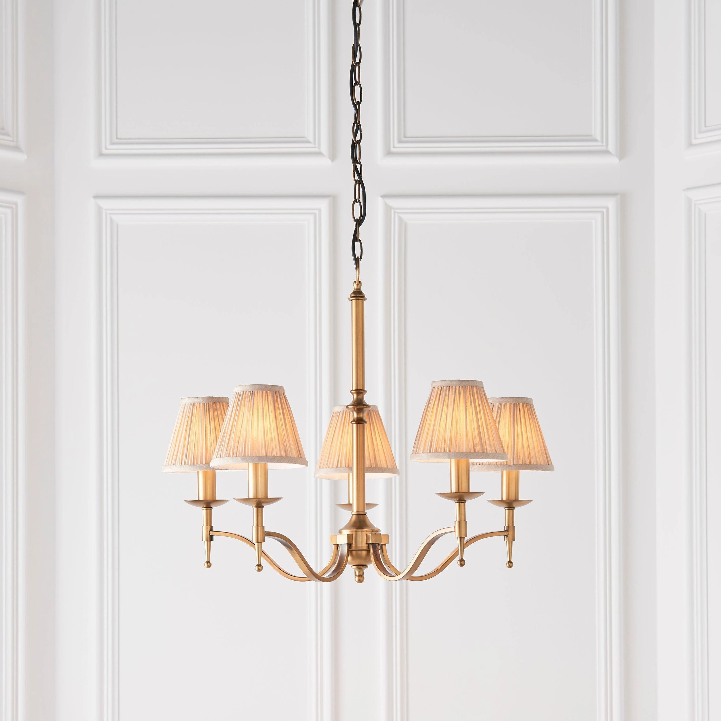 Stanford 5 Light Antique Brass Chandelier - Beige Shades simple ceiling design light