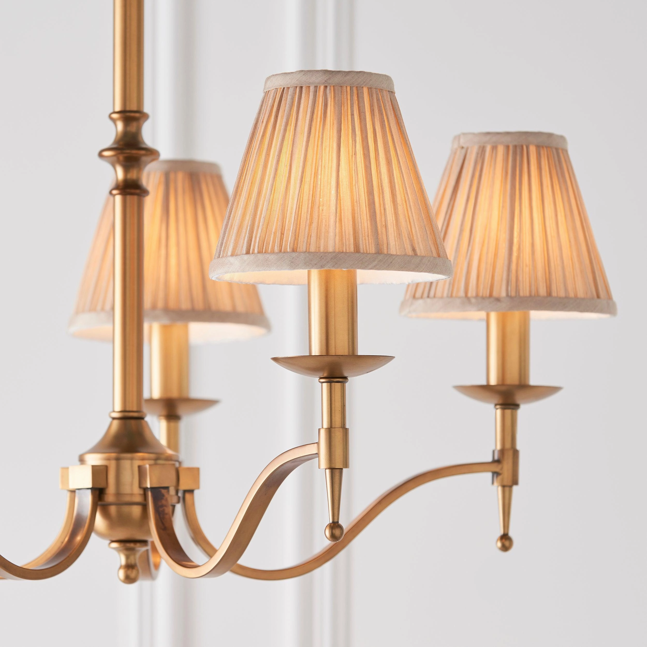 Stanford 5 Light Antique Brass Chandelier - Beige Shades