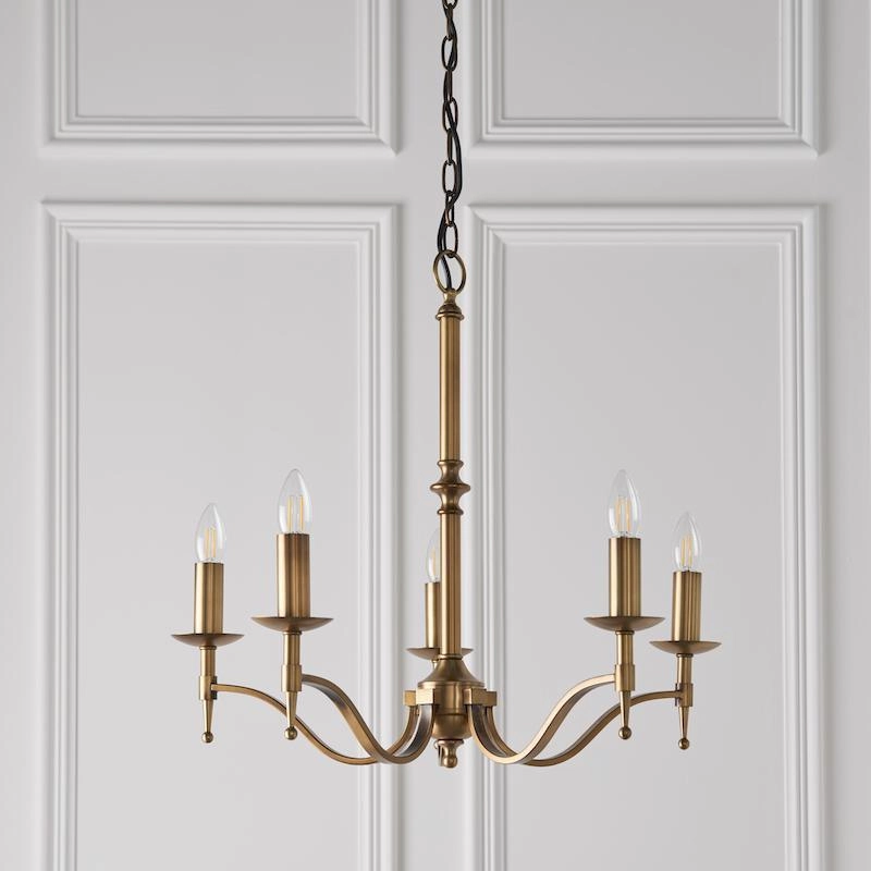 Stanford 5 Light Antique Brass Finish Chandelier simple ceiling design light