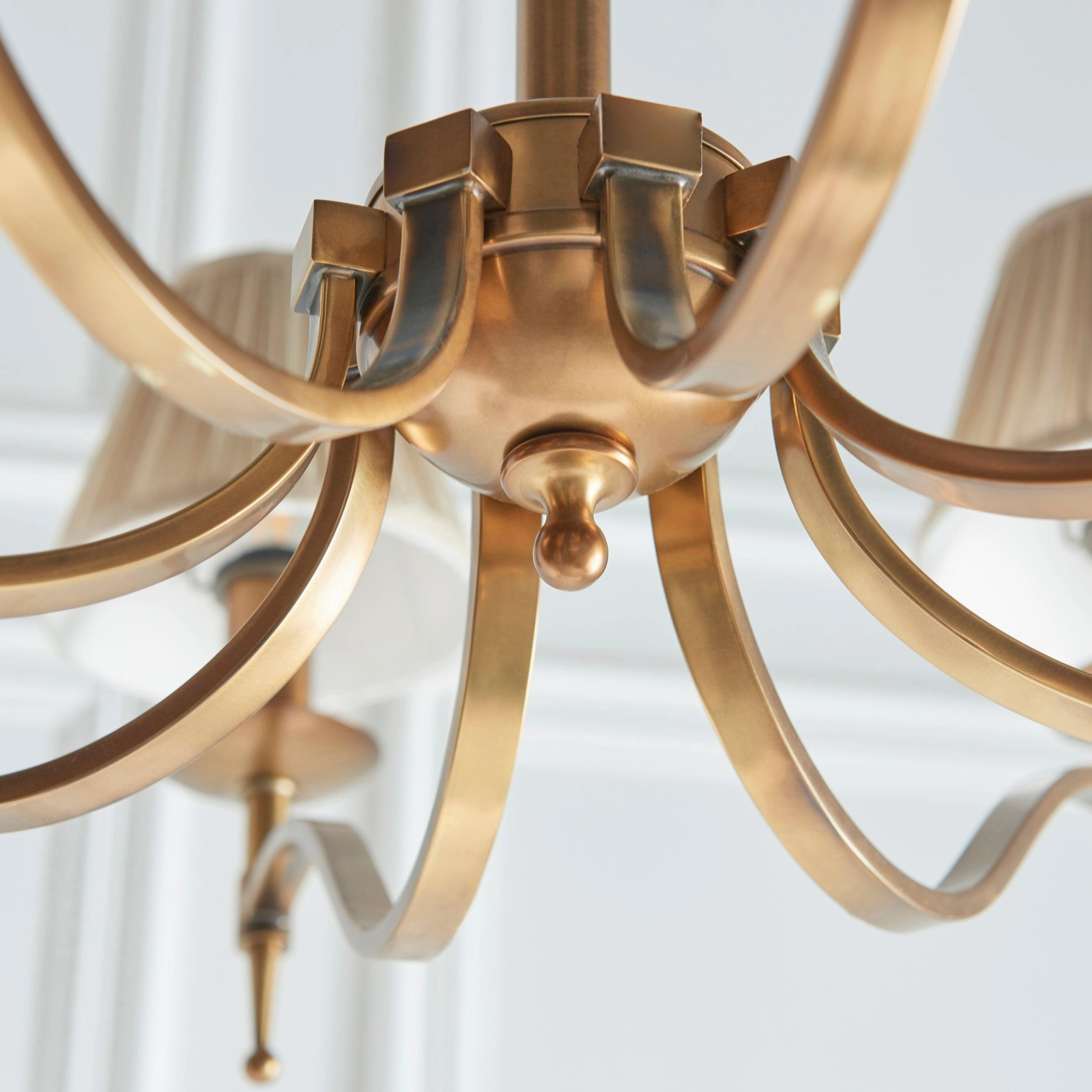 Stanford 8 Light Antique Brass Chandelier - Beige Shades