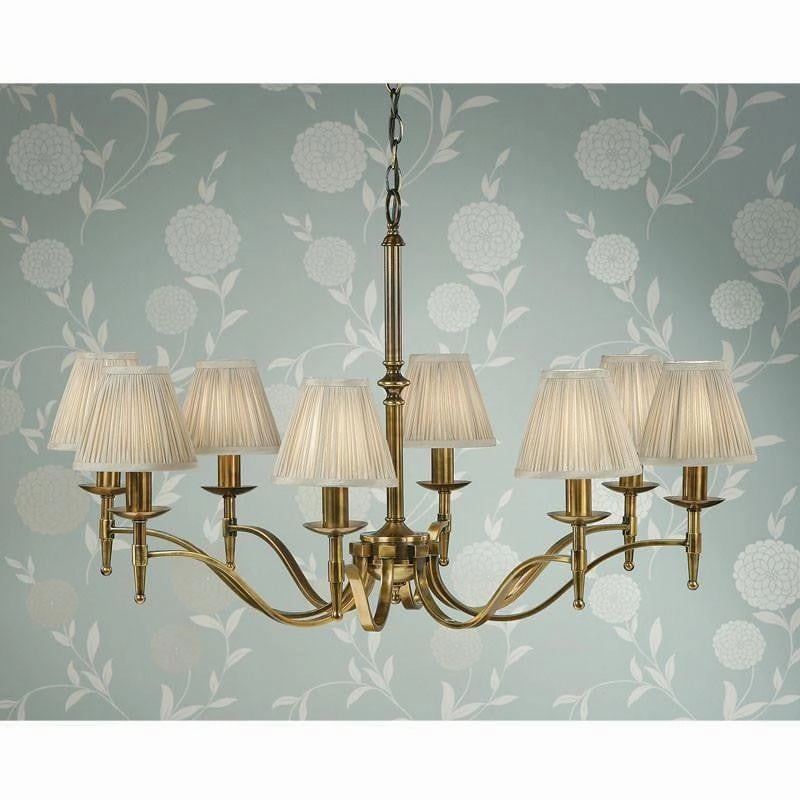 Stanford 8 Light Antique Brass Chandelier - Beige Shades