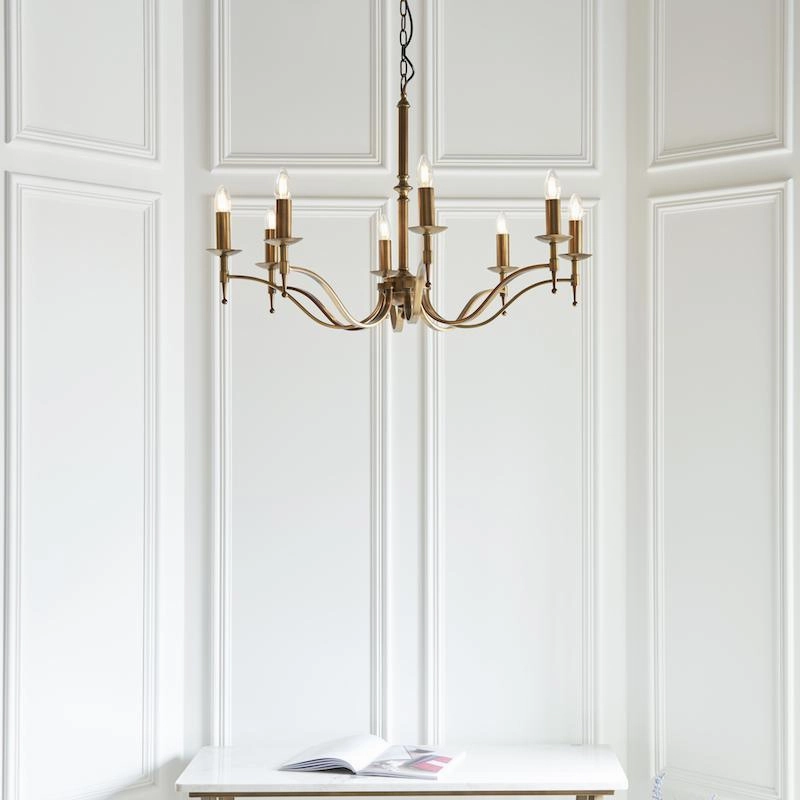 Stanford 8 Light Antique Brass Finish Chandelier simple ceiling design light