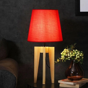 Stella Beige Wooden Table Lamp with Red Printed Fabric Lampshade Louis Poulsen chandelier