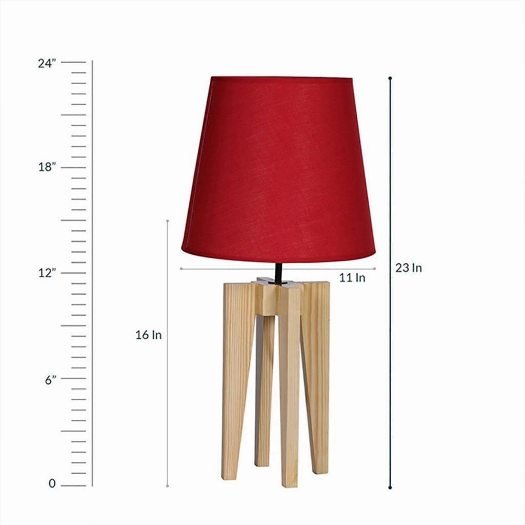 Stella Beige Wooden Table Lamp with Red Printed Fabric Lampshade