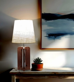 Stella Brown Wooden Table Lamp with White Fabric Lampshade (BULB NOT INCLUDED) Louis Poulsen chandelier