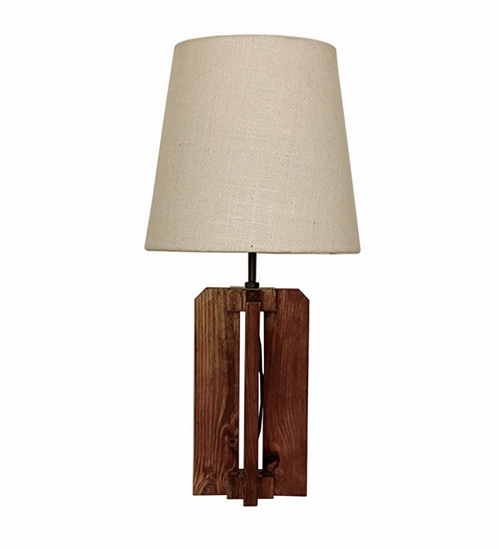 Stella Brown Wooden Table Lamp with White Fabric Lampshade (BULB NOT INCLUDED)