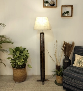 Stella Wooden Floor Lamp with Premium Beige Fabric Lampshade (BULB NOT INCLUDED) garden LED light
