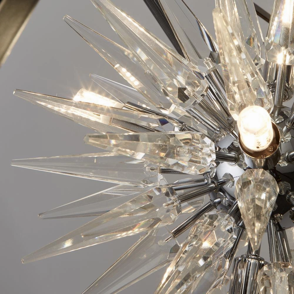 Stellar 6 Light Spike Ball Pendant - Black/Crystal Glass