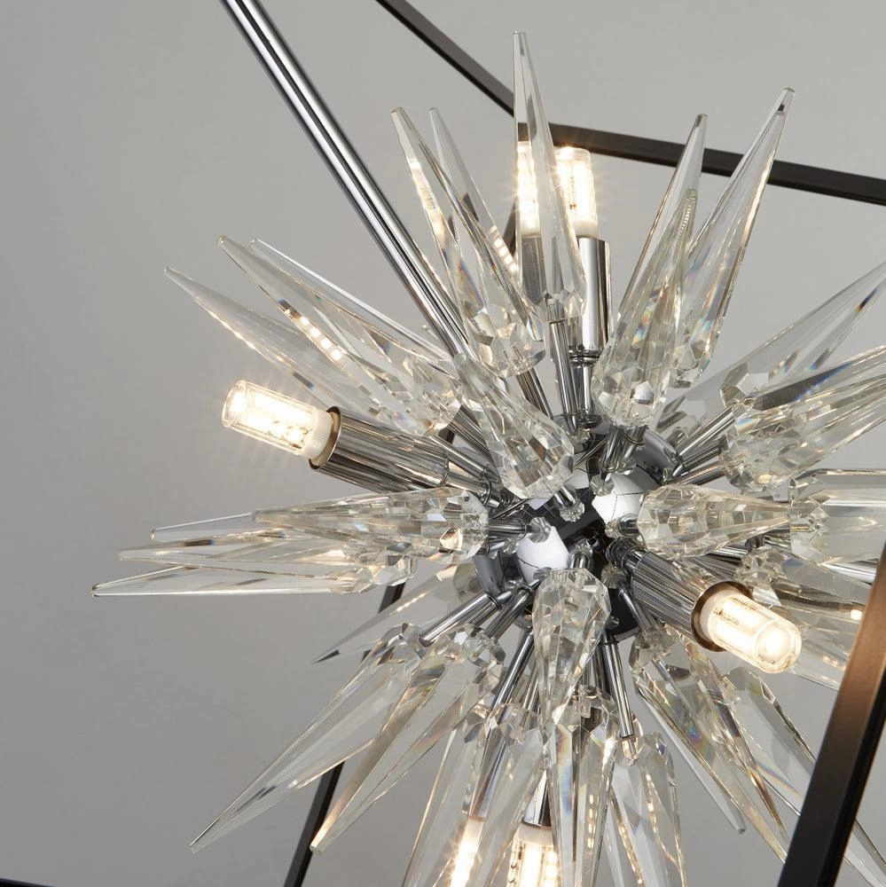 Stellar 6 Light Spike Ball Pendant - Black/Crystal Glass