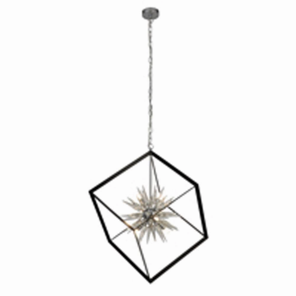 Stellar 6 Light Spike Ball Pendant - Black/Crystal Glass
