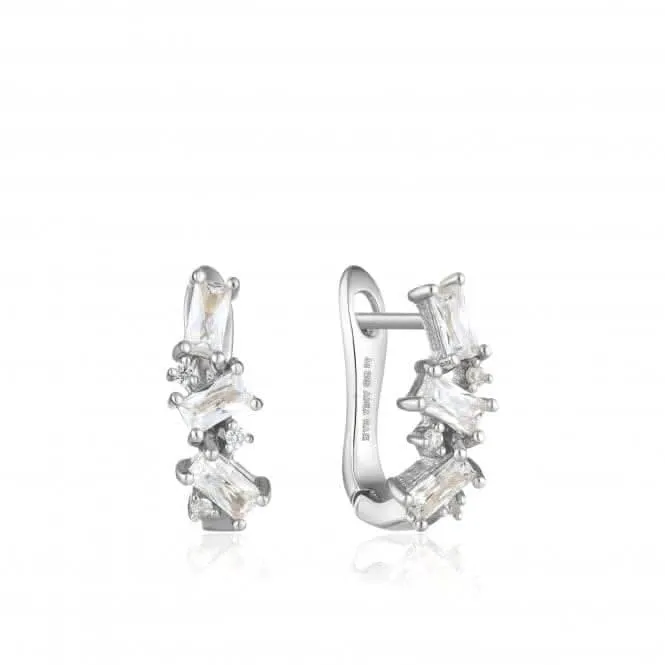 Sterling Silver Rhodium Plated Cluster Huggie Earrings E018-03H Ania Haie Jewellery