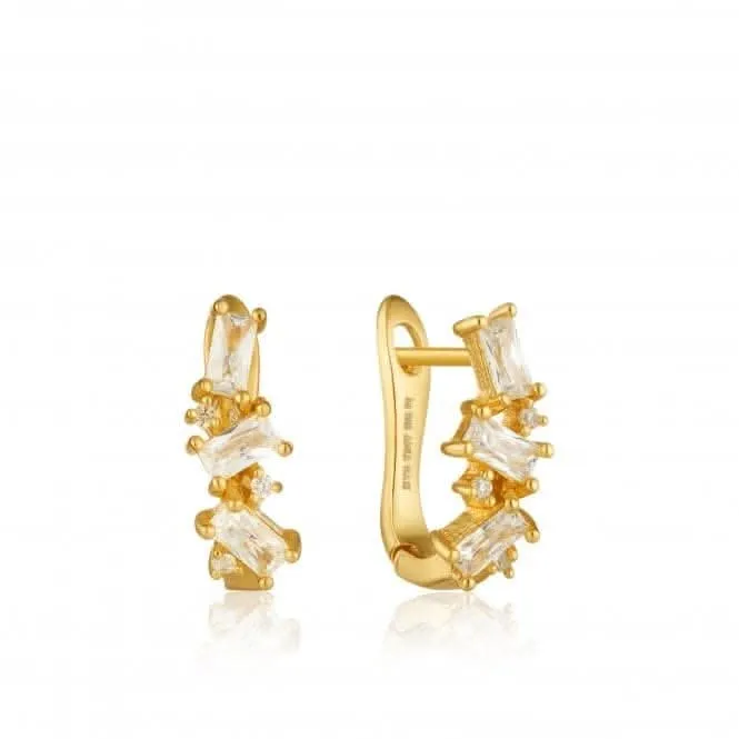 Sterling Silver Shiny Gold Plated Cluster Huggie Earrings E018-03G Ania Haie Jewellery