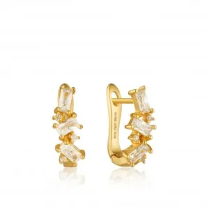 Sterling Silver Shiny Gold Plated Cluster Huggie Earrings E018-03G Ania Haie Jewellery