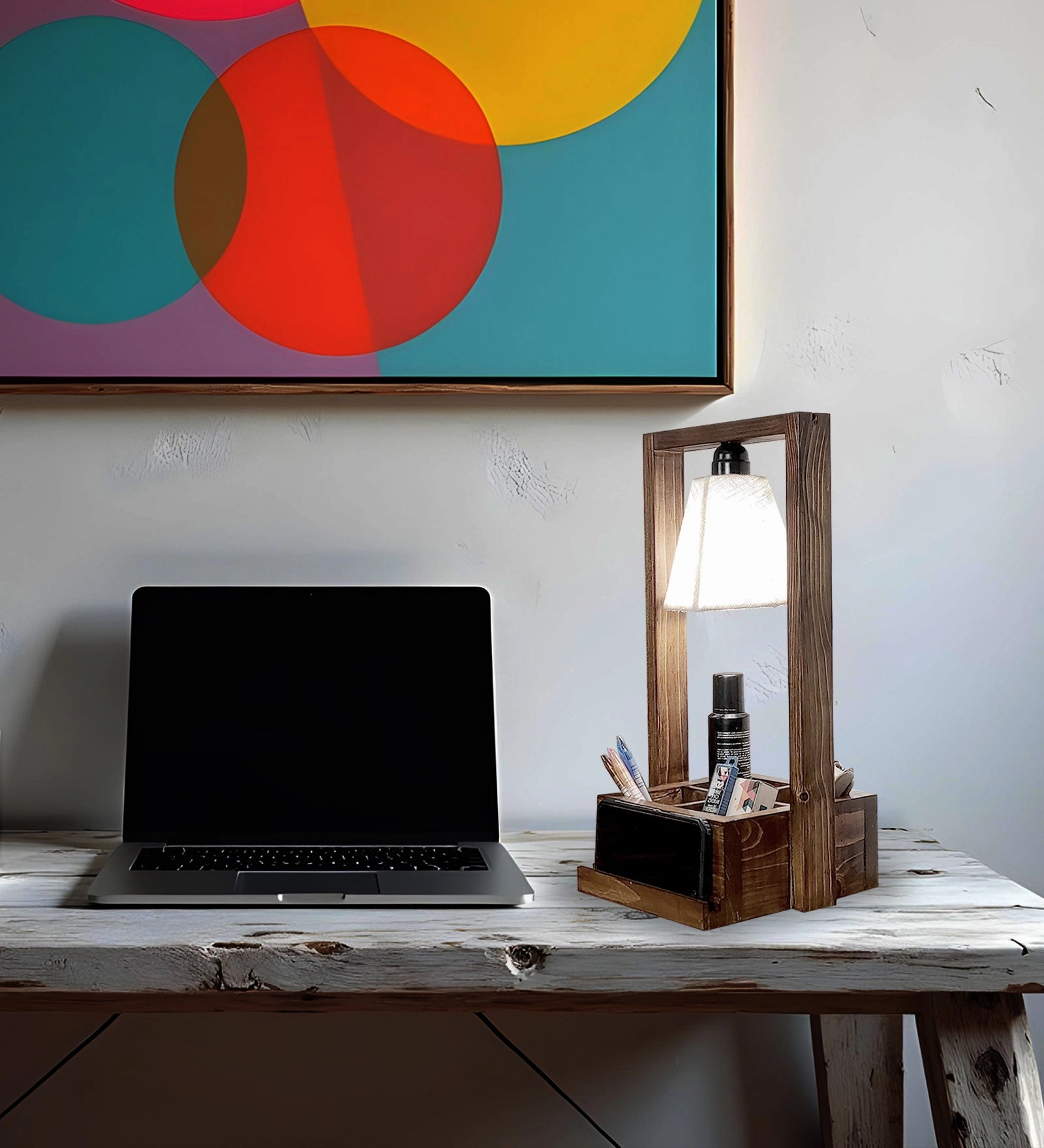 Strew Wooden Table Lamp with Brown Base and Premium White Fabric Lampshade (BULB NOT INCLUDED)