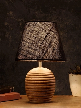 Striped Wooden Brown Lamp with Black Jute Shade Louis Poulsen chandelier
