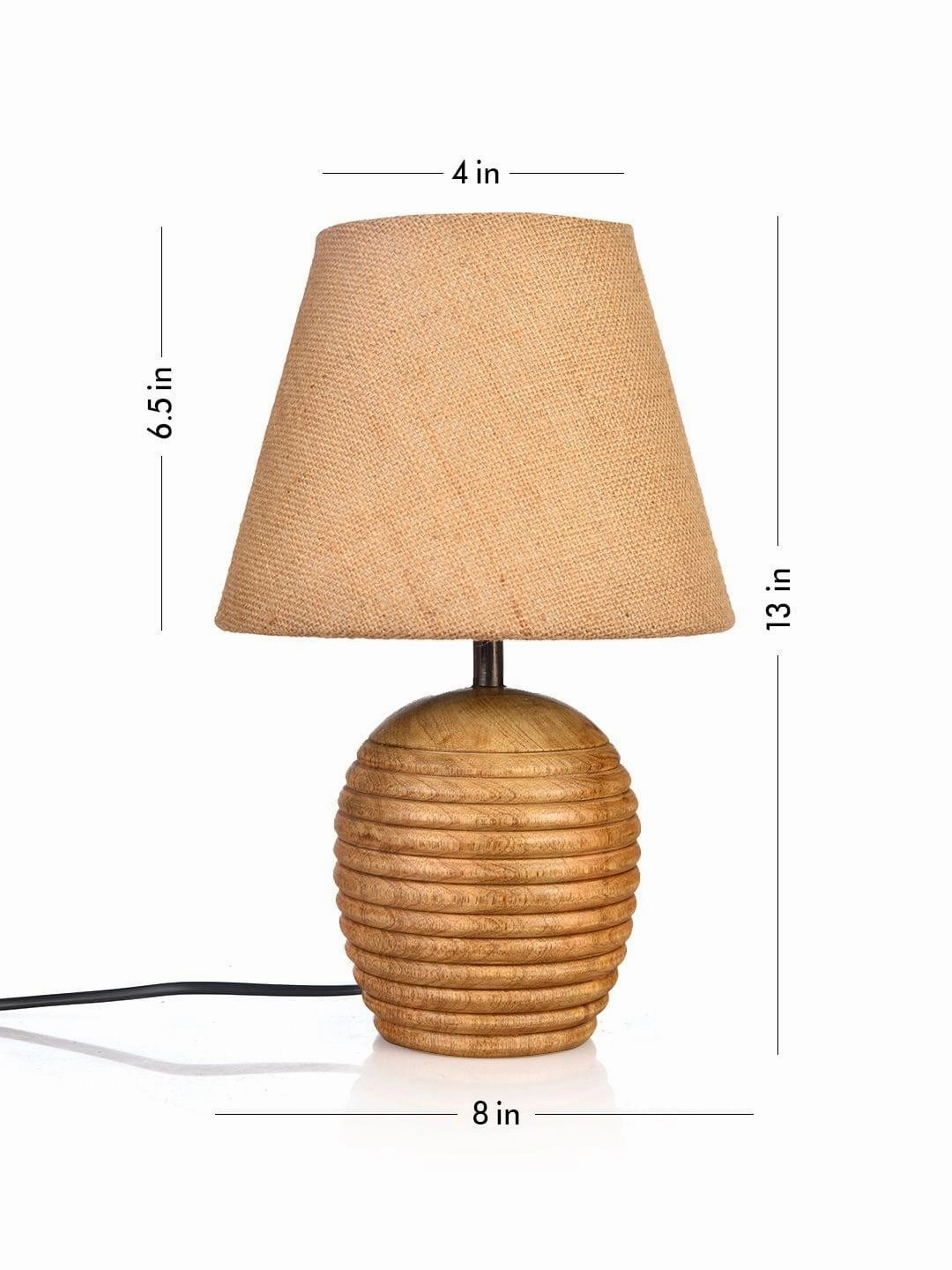 Striped Wooden Brown Lamp with Brown Jute Shade