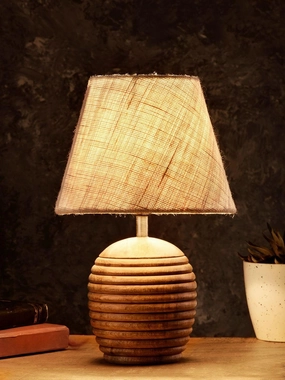 Striped Wooden Brown Lamp with White Jute Shade Louis Poulsen chandelier