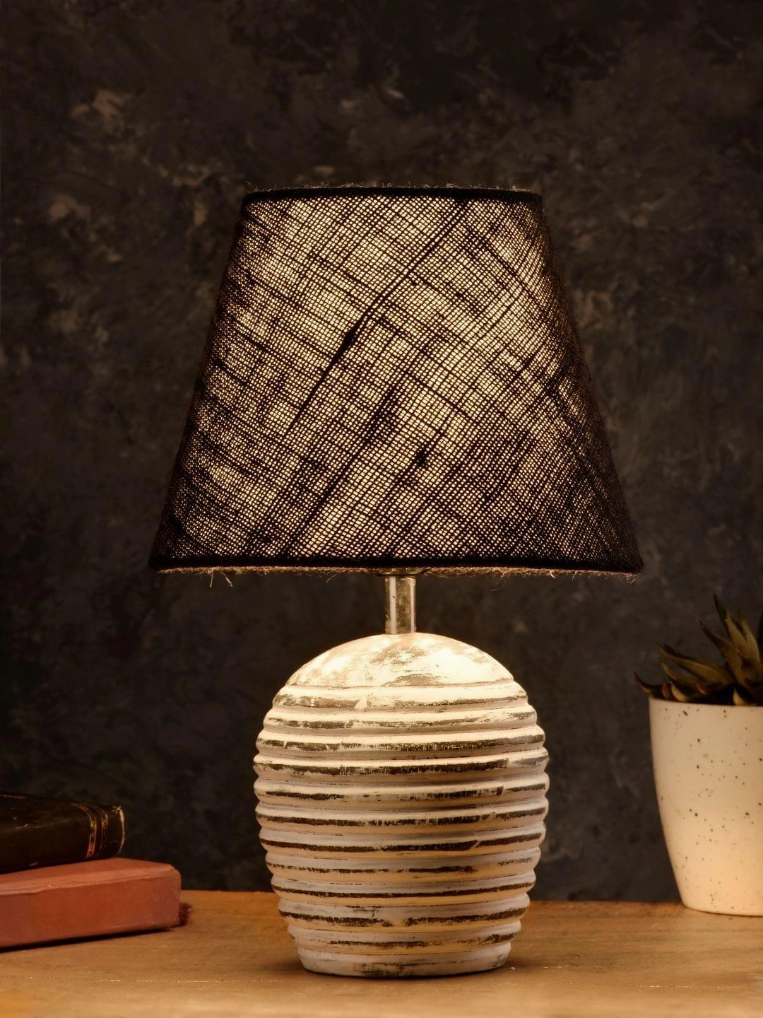 Striped Wooden White Lamp with Black Jute Shade Louis Poulsen chandelier