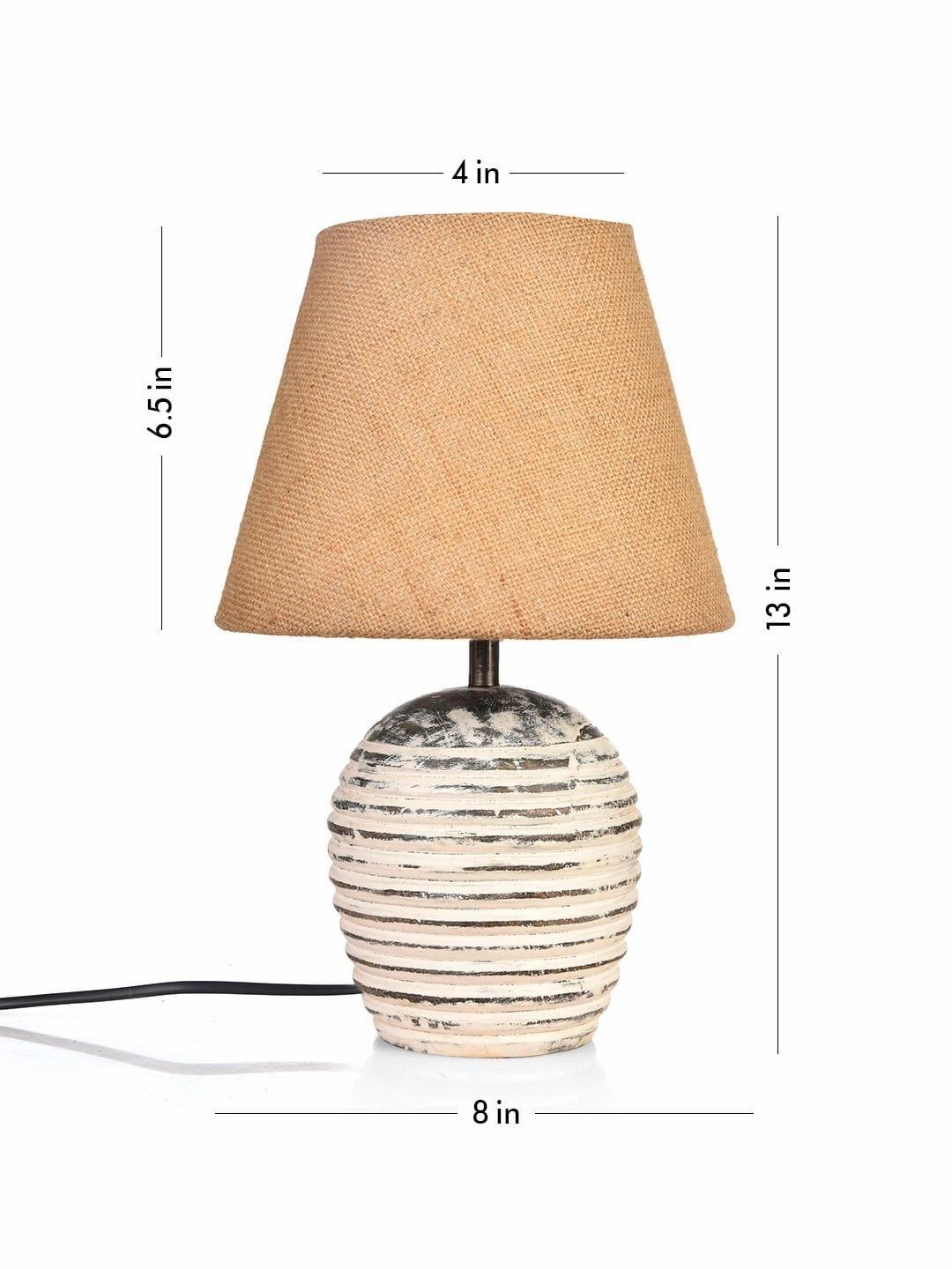 Striped Wooden White Lamp with Brown Jute Shade