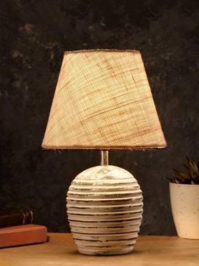 Striped Wooden White Lamp with White Jute Shade Louis Poulsen chandelier