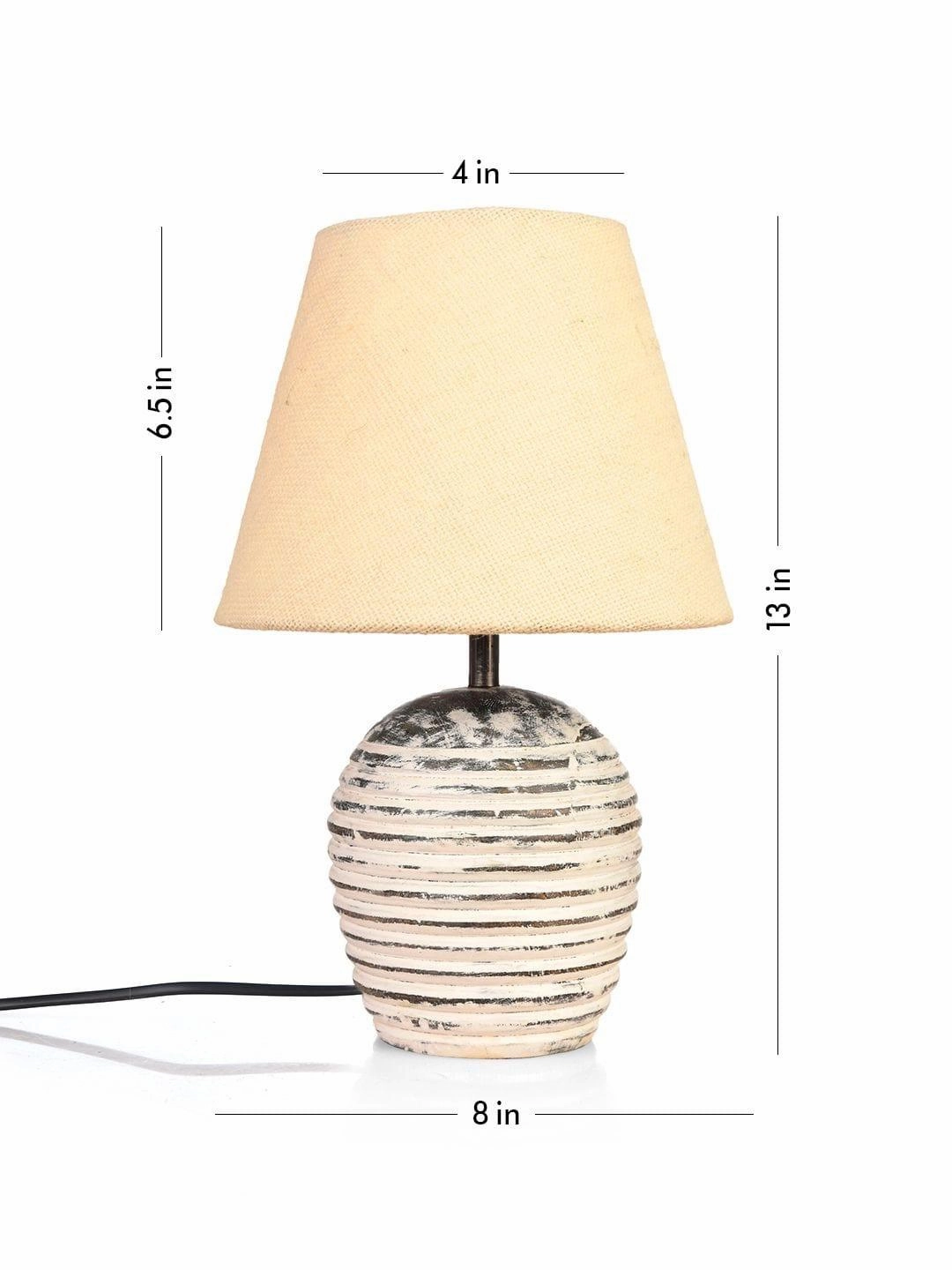 Striped Wooden White Lamp with White Jute Shade