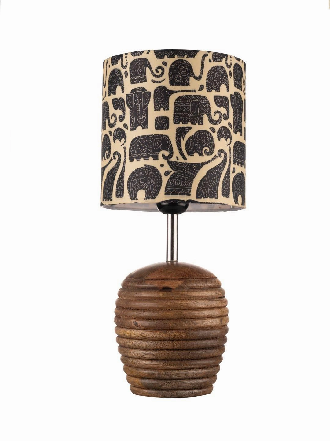 Stripped Brown Lamp with Black Elephant multicolor shade