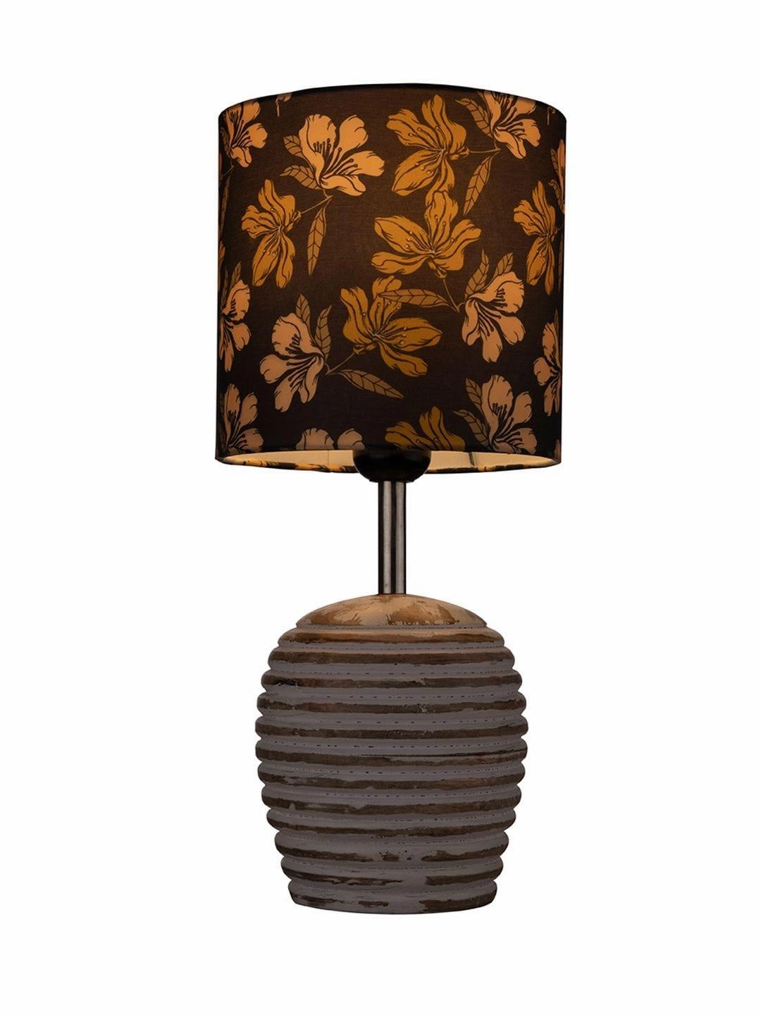 Stripped Distress White Lamp with Black Floral multicolor shade