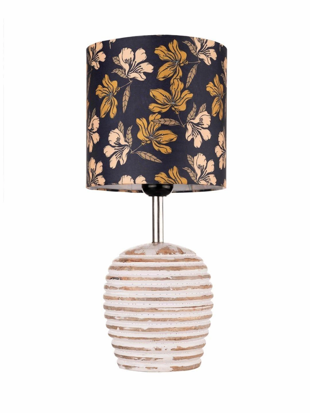 Stripped Distress White Lamp with Black Floral multicolor shade