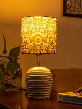 Stripped Distress White Lamp with Indian Art multicolor shade Louis Poulsen chandelier