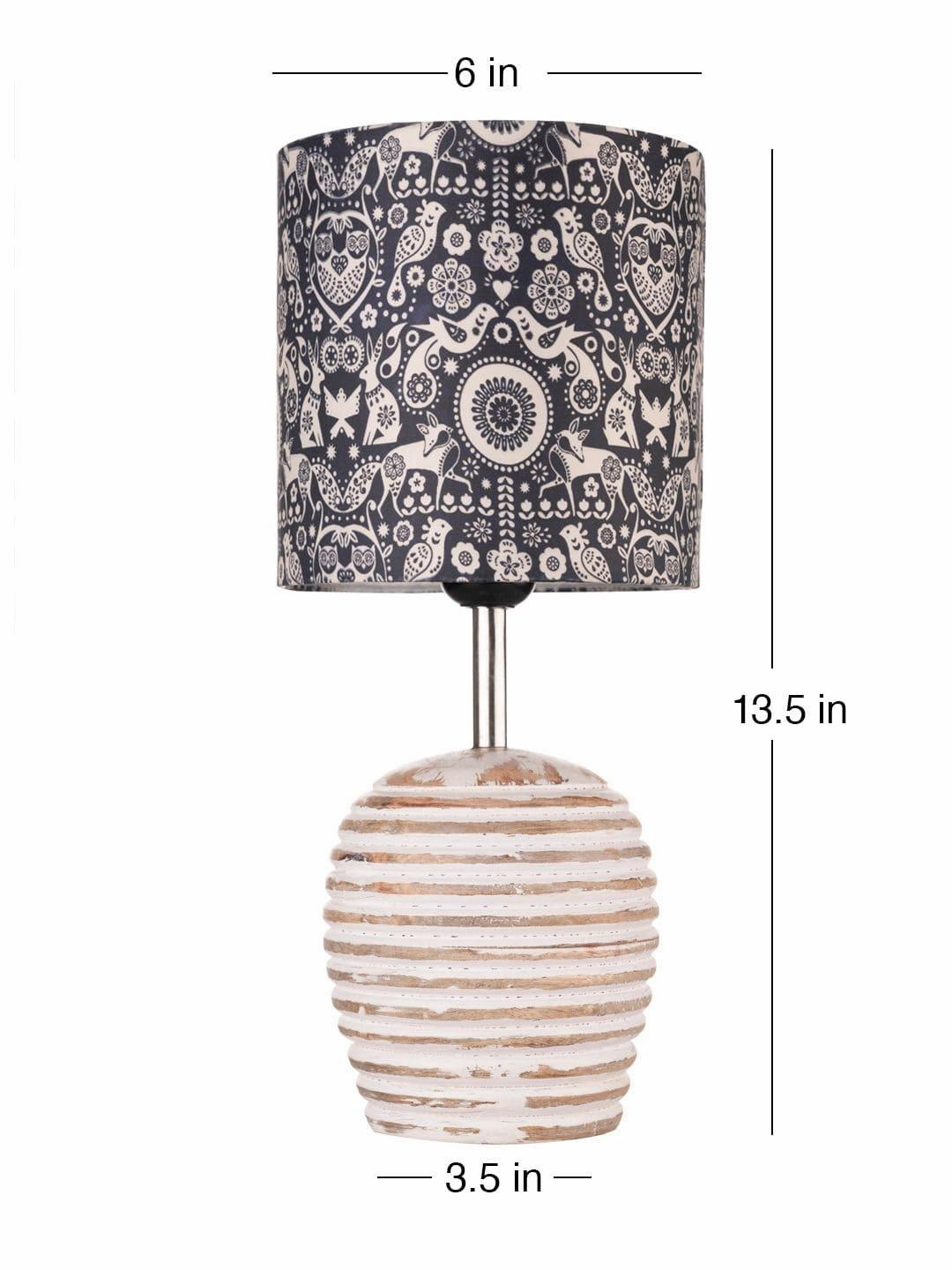 Stripped Distress White Lamp with Indian Art multicolor shade