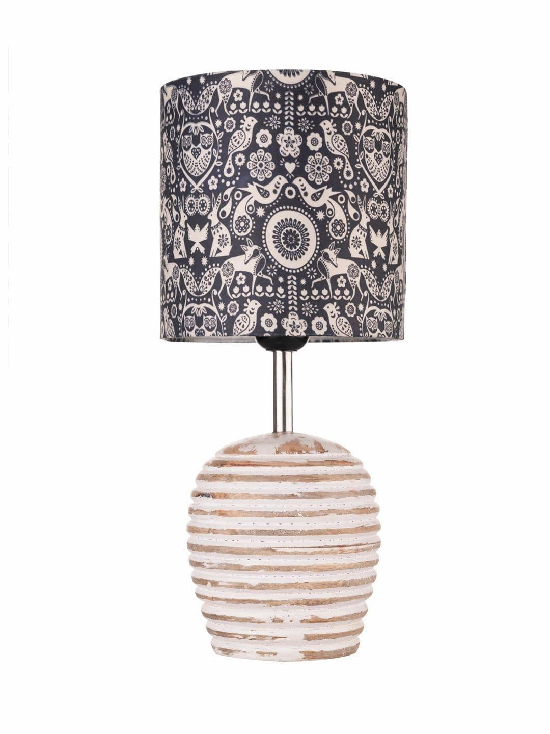 Stripped Distress White Lamp with Indian Art multicolor shade