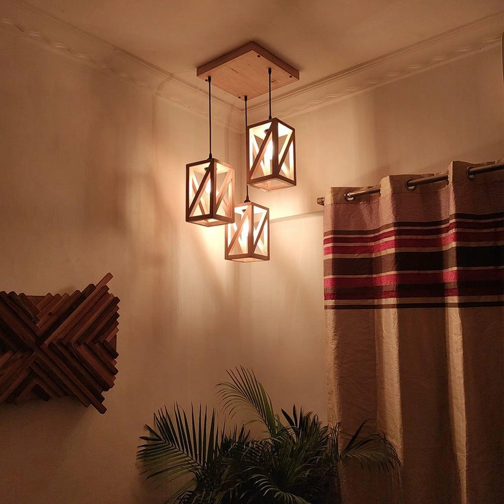 Symmetric Beige Wooden Cluster Hanging Lamp (BULB NOT INCLUDED)
