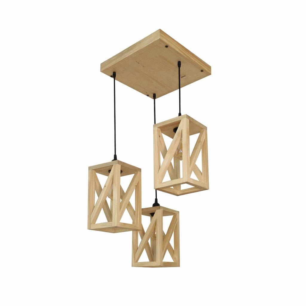 Symmetric Beige Wooden Cluster Hanging Lamp (BULB NOT INCLUDED)