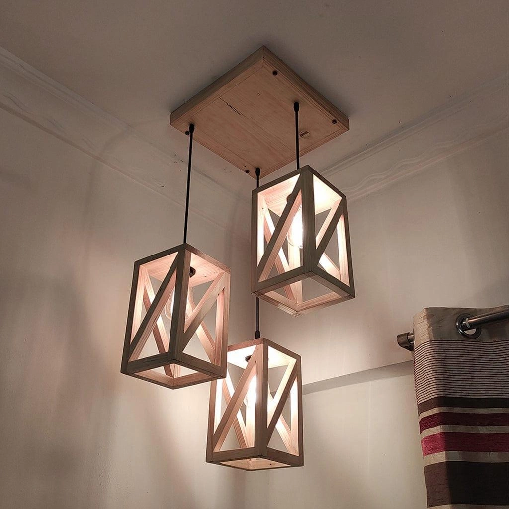 Symmetric Beige Wooden Cluster Hanging Lamp (BULB NOT INCLUDED)