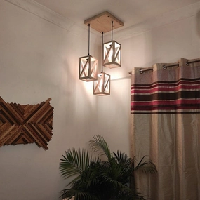 Symmetric Beige Wooden Cluster Hanging Lamp (BULB NOT INCLUDED) contemporary ceiling fixture