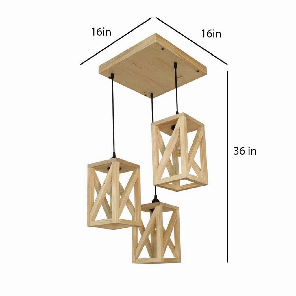 Symmetric Beige Wooden Cluster Hanging Lamp (BULB NOT INCLUDED)