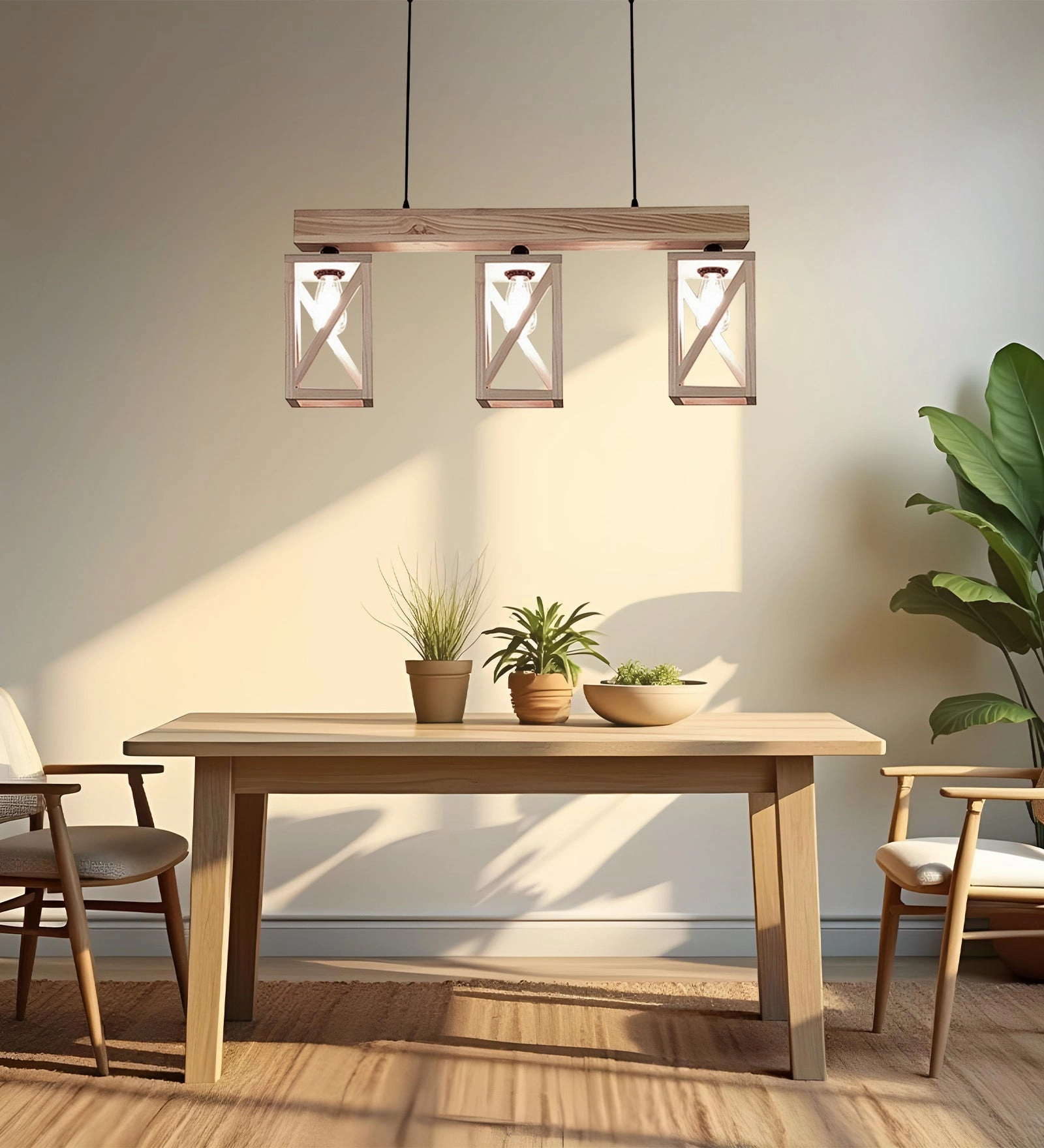 Symmetric Beige Wooden Series Hanging Lamp (BULB NOT INCLUDED) contemporary ceiling fixture