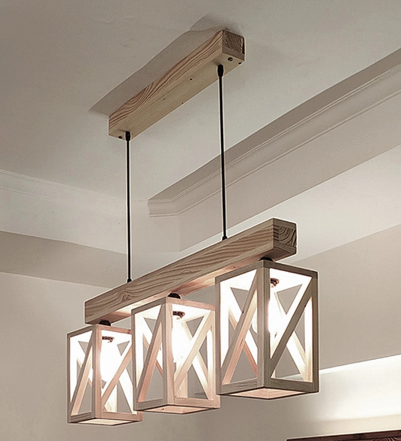 Symmetric Beige Wooden Series Hanging Lamp (BULB NOT INCLUDED)