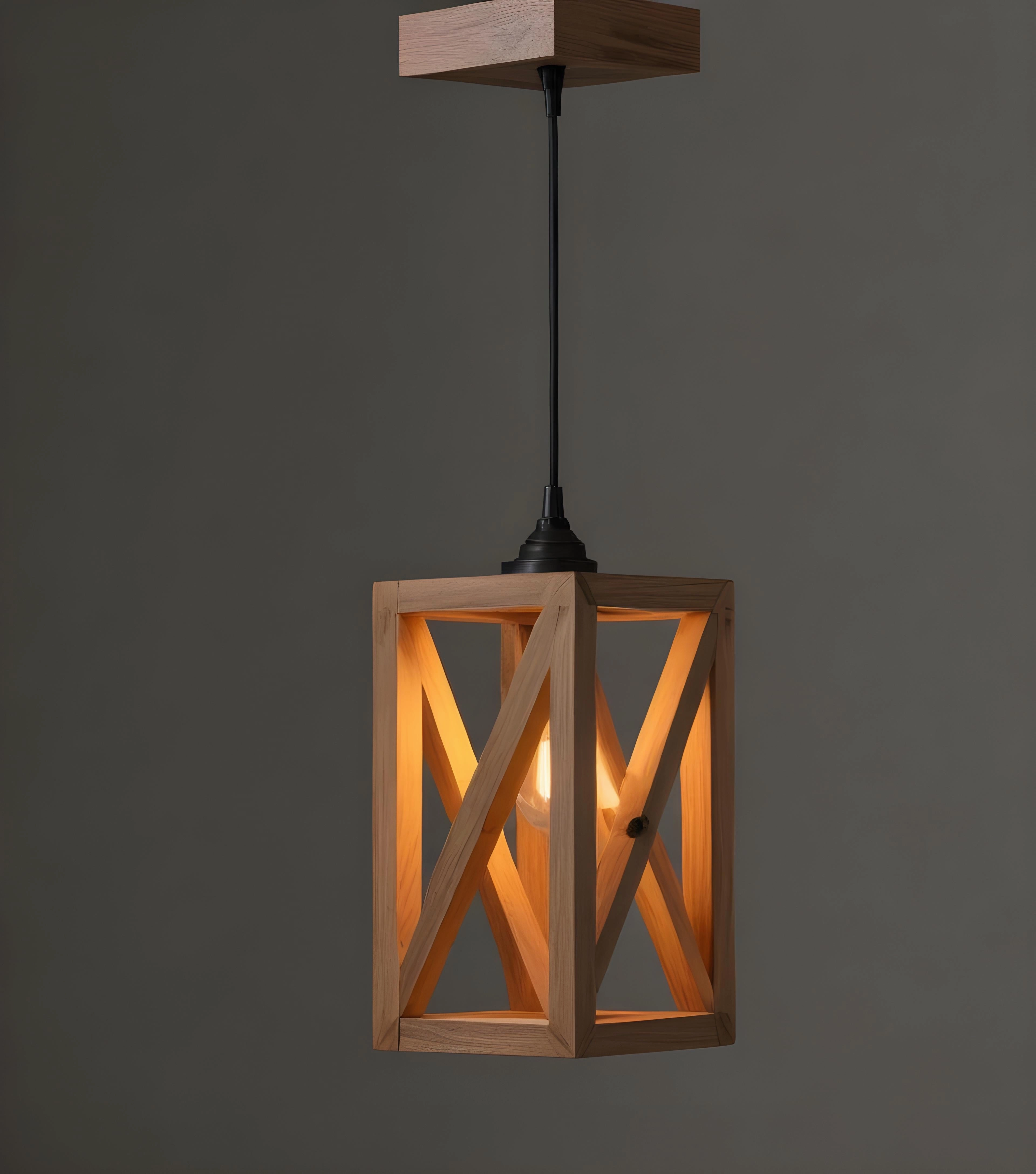 Symmetric Beige Wooden Single Hanging Lamp (BULB NOT INCLUDED)