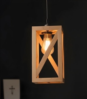 Symmetric Beige Wooden Single Hanging Lamp (BULB NOT INCLUDED) contemporary ceiling fixture