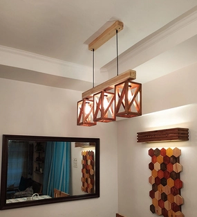 Symmetric Brown & Beige Wooden Series Hanging Lamp (BULB NOT INCLUDED) contemporary ceiling fixture