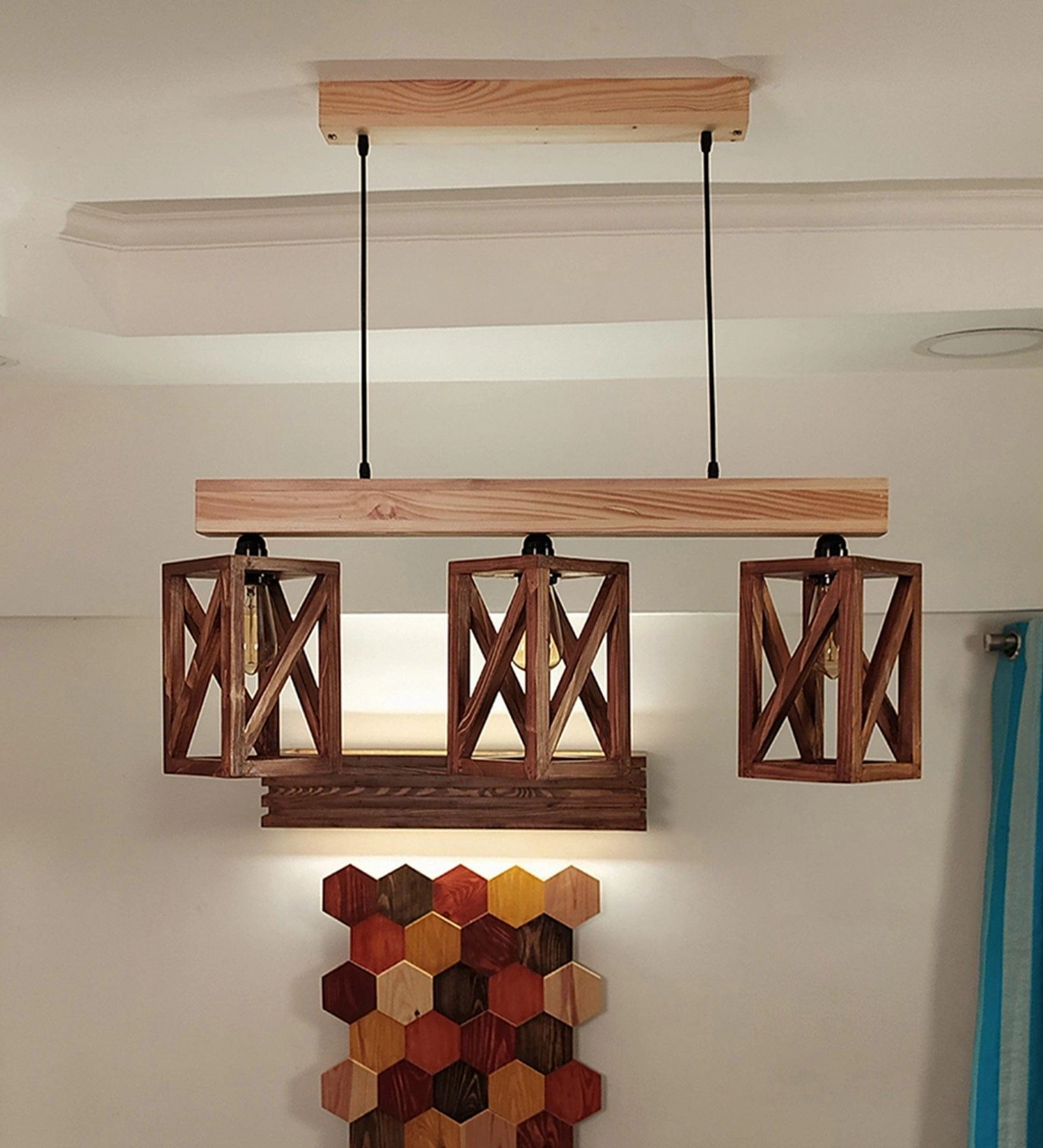 Symmetric Brown & Beige Wooden Series Hanging Lamp (BULB NOT INCLUDED)