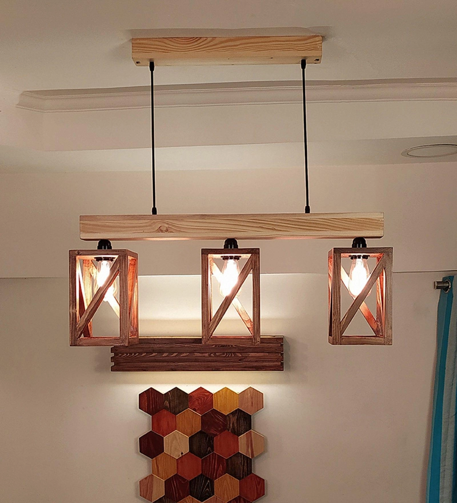 Symmetric Brown & Beige Wooden Series Hanging Lamp (BULB NOT INCLUDED)