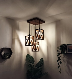 Symmetric Brown Wooden Cluster Hanging Lamp (BULB NOT INCLUDED) contemporary ceiling fixture