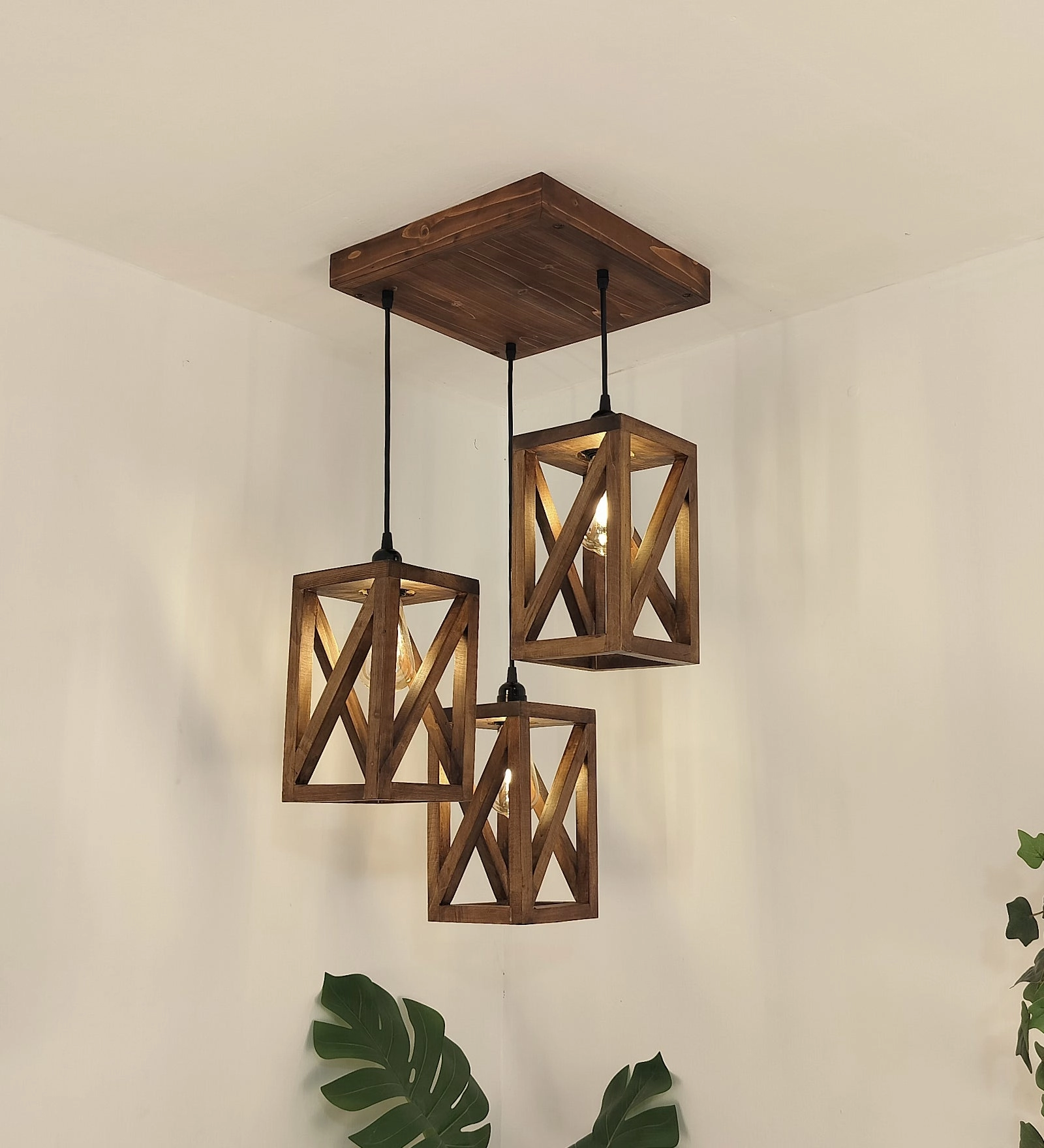 Symmetric Brown Wooden Cluster Hanging Lamp (BULB NOT INCLUDED)