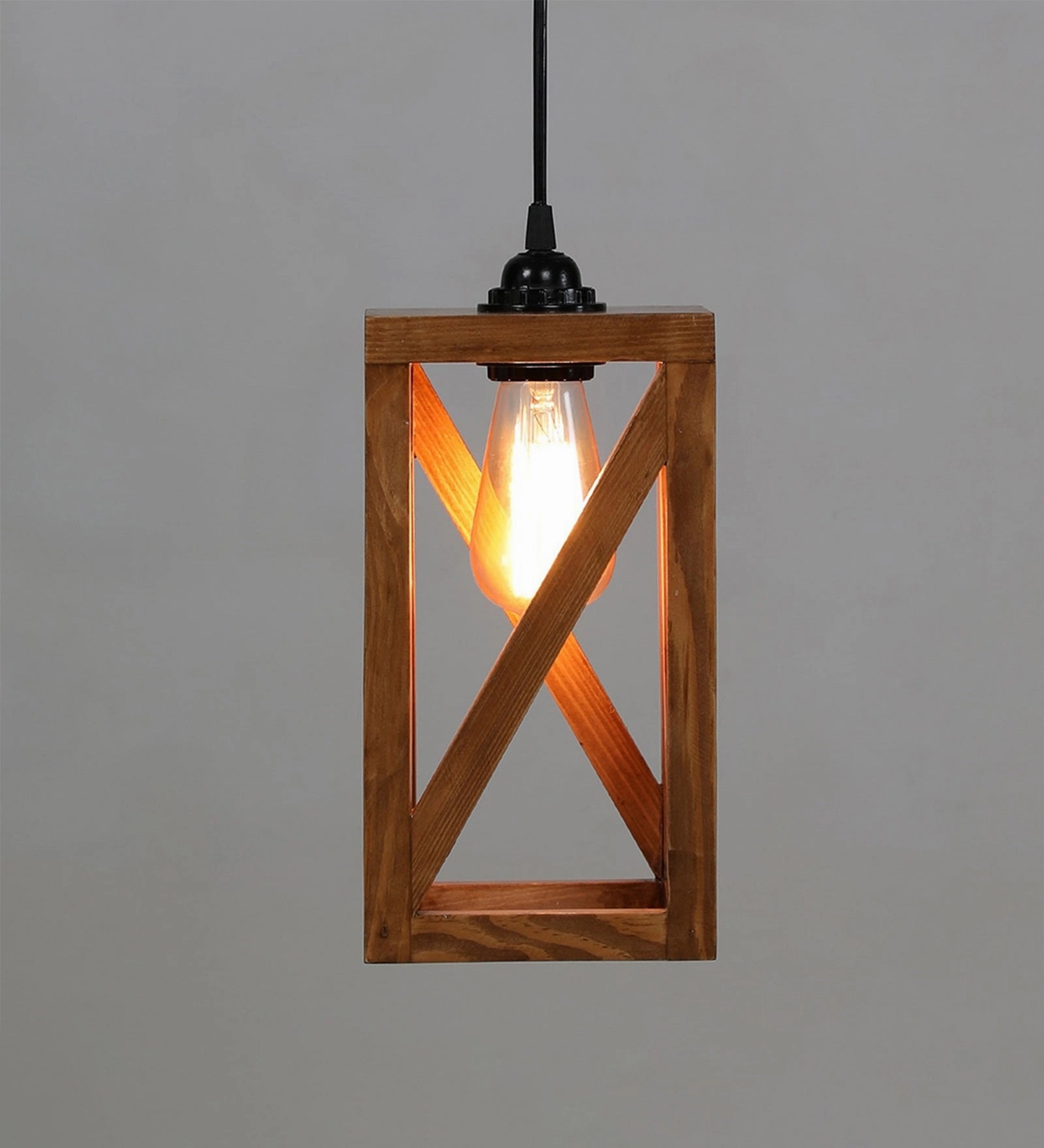 Symmetric Brown Wooden Single Hanging Lamp (BULB NOT INCLUDED)